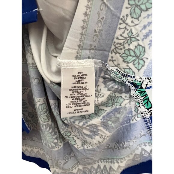 JM Collection Womens Keyhole 3/4 Sleeve Graphic Top 2X Blue/Green Herb Garden - Picture 4 of 6